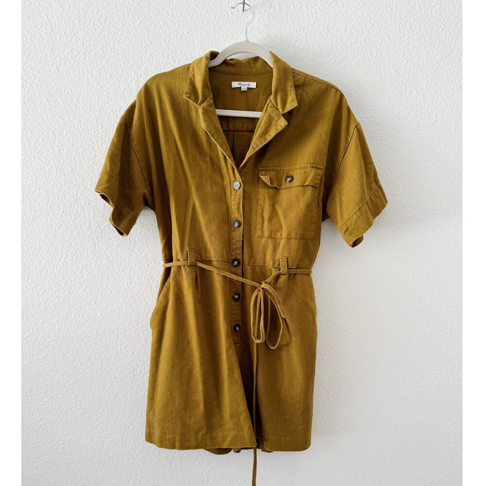 Madewell Belted Safari Shorts Romper Golden Harvest Mustard Brown Size Small